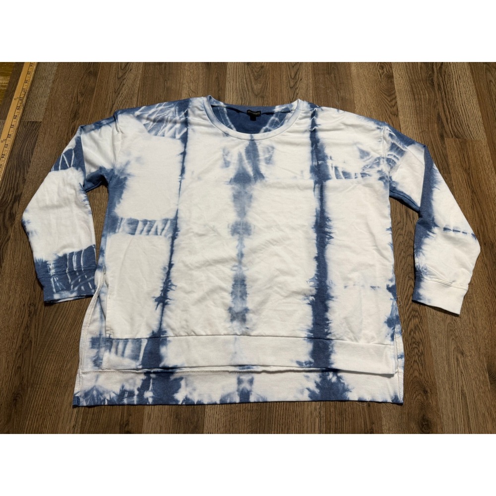 Coco + Carmen Sweatshirt Womens Size L/XL Blue Tie Dye Long Sleeve Hi-Low Hem